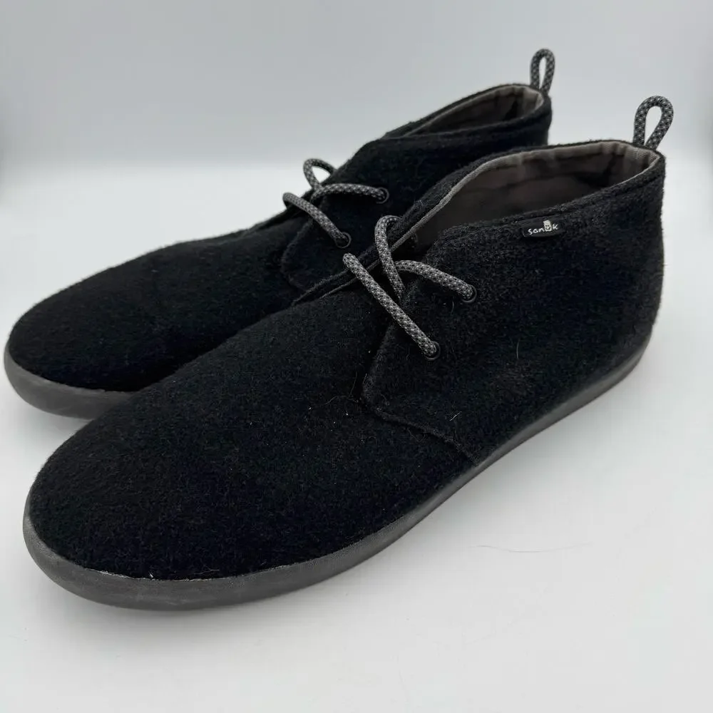 Sanuk Walla Chukka Men's 12 Black Felt Textile Lace Up Sidewalk Surfer Shoes